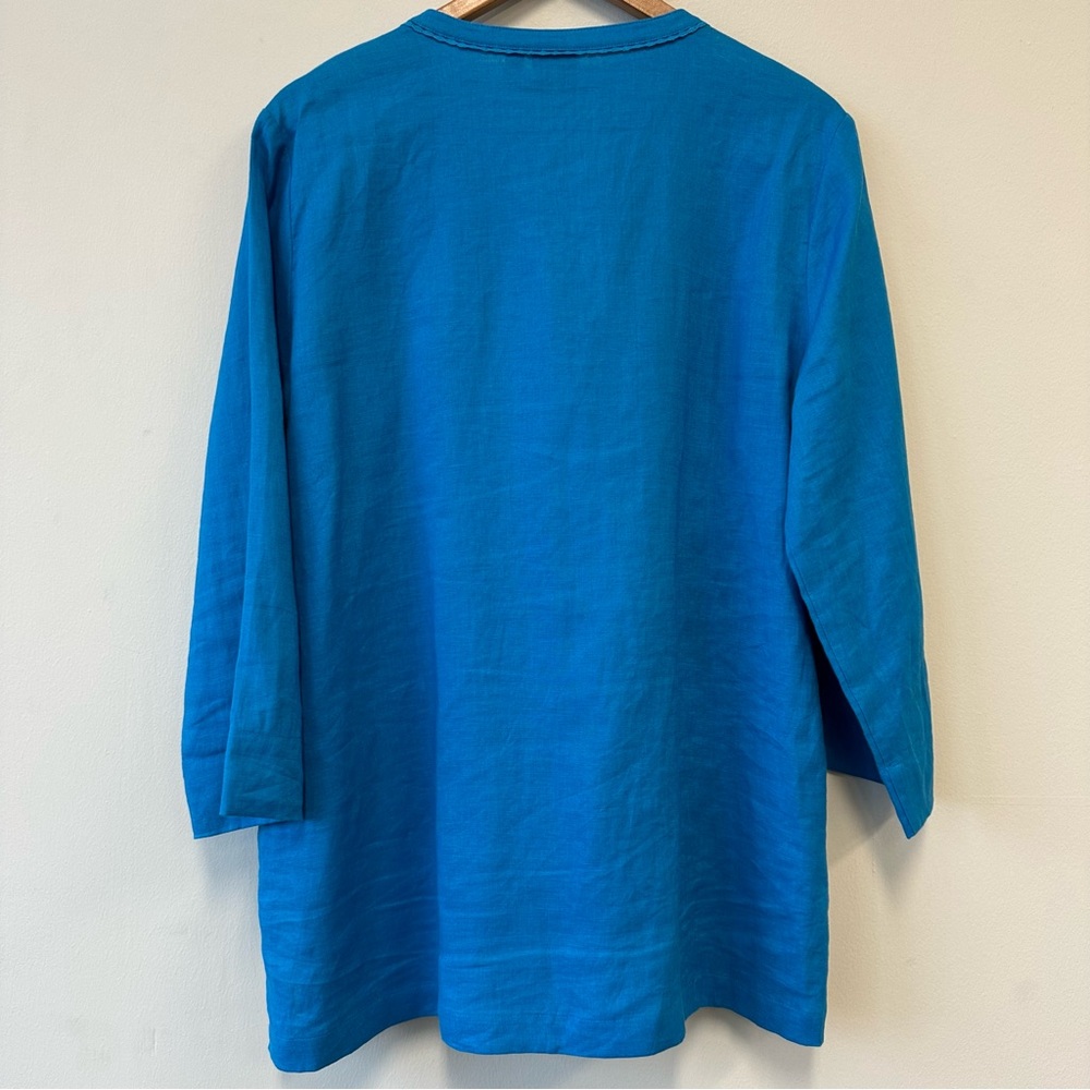 Rafaella 100% Linen Blue Pintuck Front  Button-Down Women's Shirt - Picture 7 of 8